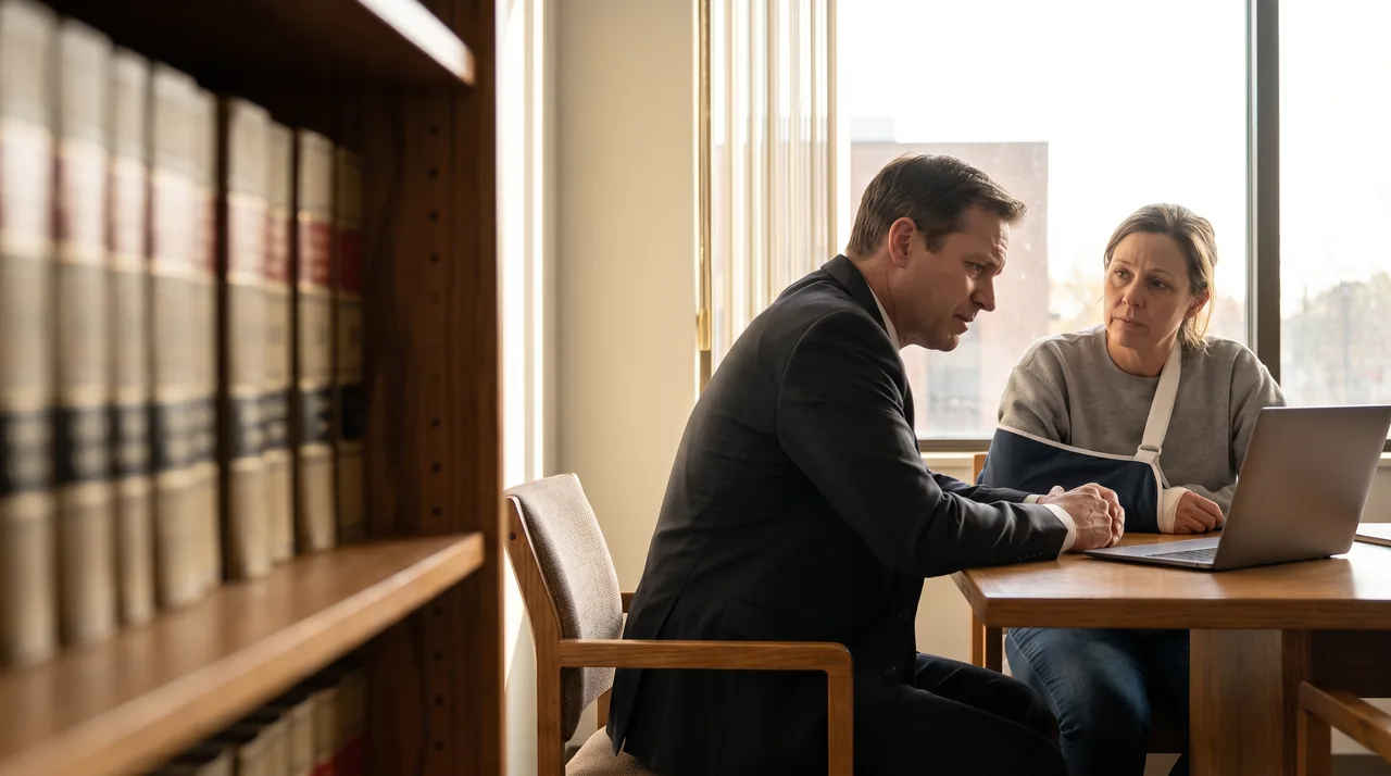 A lawyer listening to a client in his office